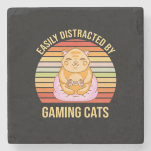 Gamer Gift Easily Distracted By Gaming Cats Stone Coaster