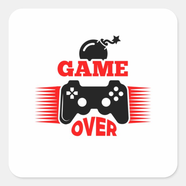 Gamer Gift Game Over Square Sticker (Front)