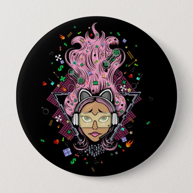 Gamer Girl 4 Inch Round Button (Front)