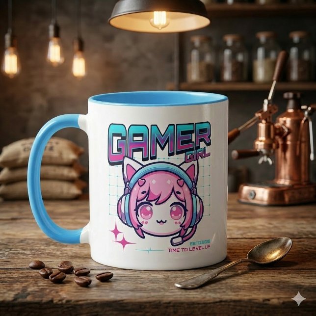 Gamer Girl Cat Coffee Mug (Creator Uploaded)
