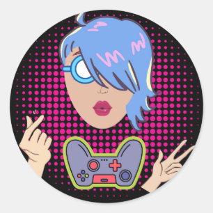 gamer girl  classic round sticker
