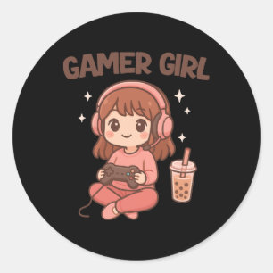 Gamer Girl Classic Round Sticker