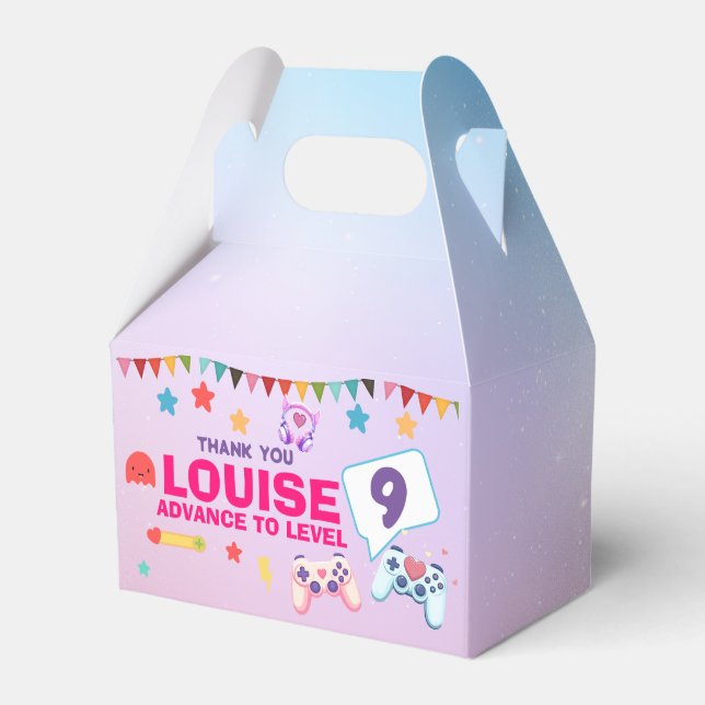 Gamer Girl Colourful Pink Video Game Birthday Favor Box (Front Side)