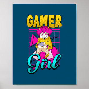 Gamer Girl Console Play Video Games Poster