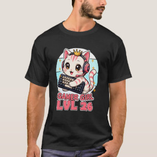Gamer Girl Cute Cat Gaming 26th Birthday Saying Lo T-Shirt