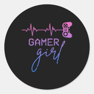 Gamer Girl Cute Heartbeat Gamer For Girl Video Gam Classic Round Sticker