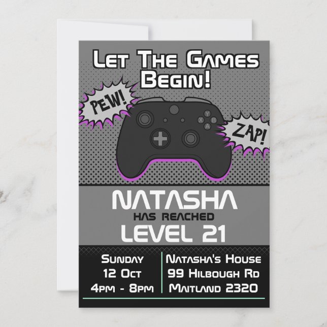Gamer Girl Dark 21e Invitation anniversaire (Devant)