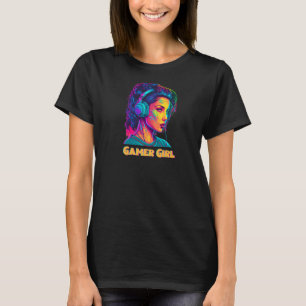 Gamer Girl Gaming Game Retro colour vivid Cool T-Shirt