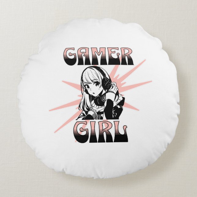 Gamer Girl | Gaming Round Pillow (Front)