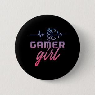 Gamer Girl Heartbeat Gaming Women Girls Kids Teens 2 Inch Round Button