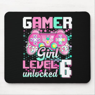 Gamer Girl Level 6 Unlocked Video Game 6th Birthda Mouse Pad
