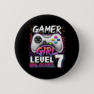 Gamer Girl Level 7 Unlocked Video Game 7th Birthda 2 Inch Round Button