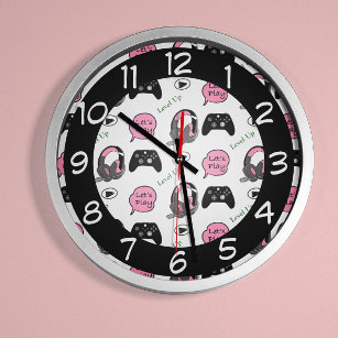 Gamer Girl Pink and Black  Clock