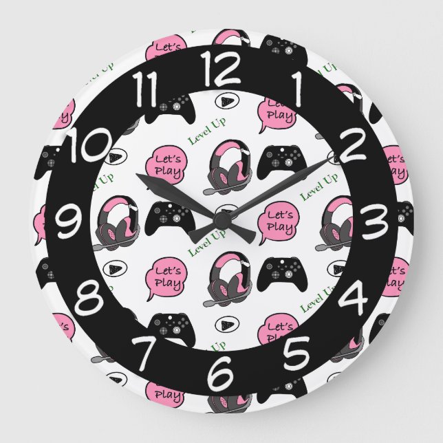 Gamer Girl Pink and Black   Large Clock (Front)