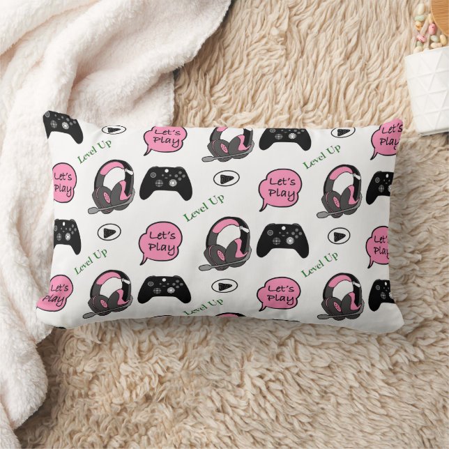 Gamer Girl Pink and Black  Lumbar Pillow (Blanket)