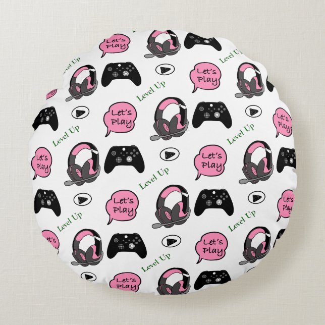 Gamer Girl Pink and Black   Round Pillow (Front)