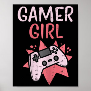 Gamer Girl Pink Game Controller Cute Video Gaming  Poster