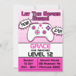 Gamer Girl Pink White Controller 12th Birthday Invitation<br><div class="desc">Another gamer girl invitation by JessicaAmber! Celebrate your gamer daughter's birthday with this fun invitation! Uses a pink and white colour scheme, and features a video game controller and fun comic book styling. Customise the name, age, date, time and location. Recolour every element by clicking Customise. 🎮 For more girly...</div>