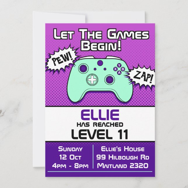 Gamer Girl Purple 11ème anniversaire Invitation (Devant)