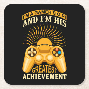 Gamer girl square paper coaster