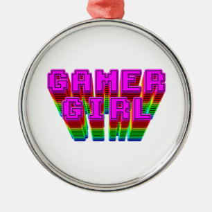 Gamer Girl Text Metal Ornament
