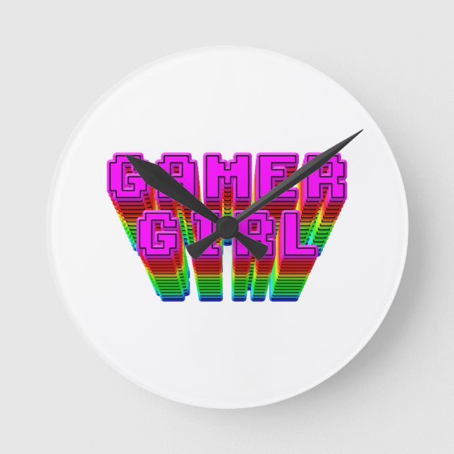 Gamer Girl Text Round Clock (Front)