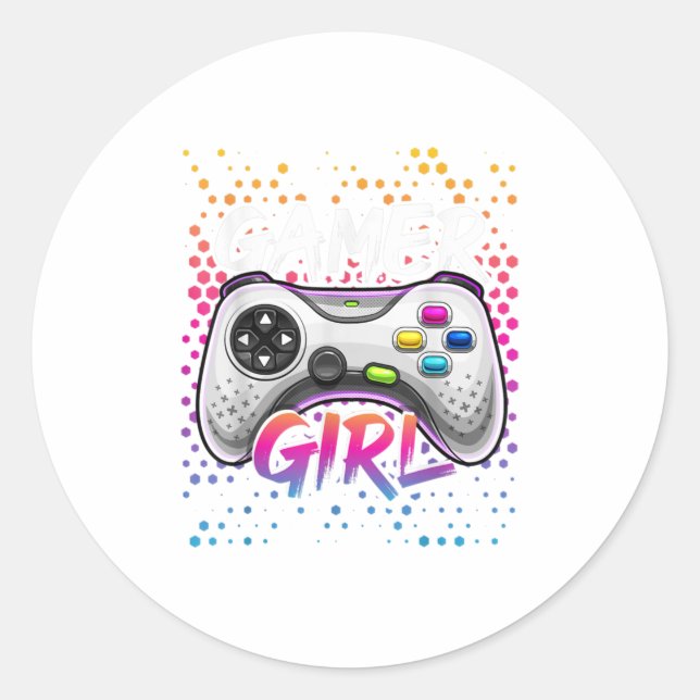 Gamer Girl Video Game Controller Gaming Classic Round Sticker (Front)