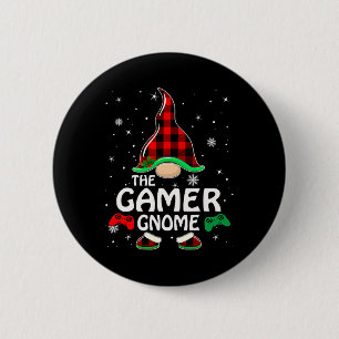 Gamer Gnome Buffalo Plaid Matching Family Christma 2 Inch Round Button