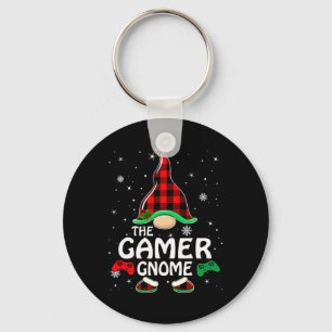 Gamer Gnome Buffalo Plaid Matching Family Christma Keychain