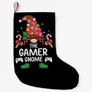 Gamer Gnome Buffalo Plaid Matching Family Xmas Small Christmas Stocking