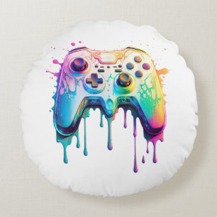Gamer Graphic Video Game - Colourful Video Game Lo Round Pillow