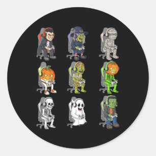 Gamer Halloween Skeleton Vampire Gaming Mummy Boys Classic Round Sticker