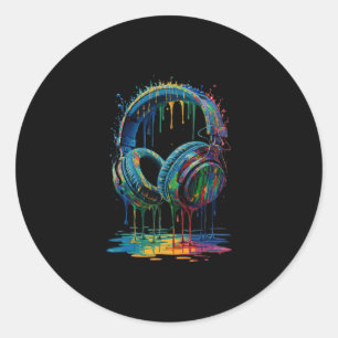 Gamer Headphones Paint Splash Music Lover Dj  Classic Round Sticker