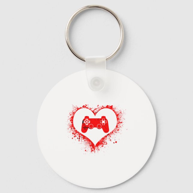 Gamer Heart Valentines Day Video Games Boys Kids T Keychain (Front)