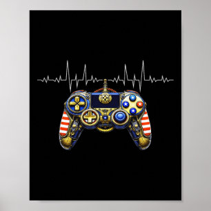 Gamer Heartbeat Design – Gaming Controller Ecg Lin Poster