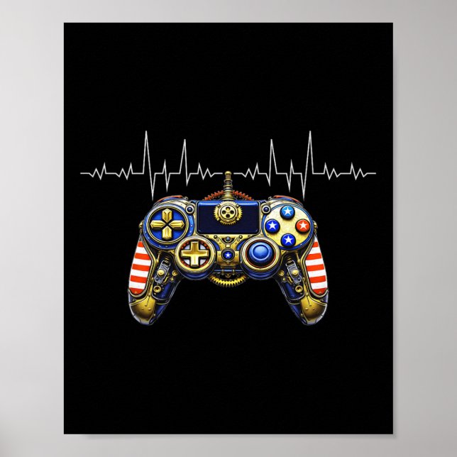 Gamer Heartbeat Design – Gaming Controller Ecg Lin Poster (Front)