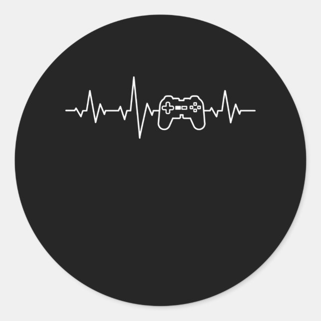 GAMER HEARTBEAT Funny Gamer Gaming Video Gamer Classic Round Sticker (Front)