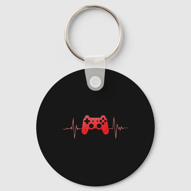 Gamer Heartbeat Pulse Video Game Controller Gaming Keychain (Front)