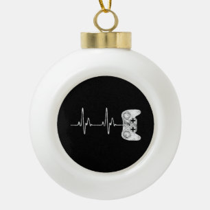 Gamer Heartbeat Video Game Lover Ceramic Ball Christmas Ornament