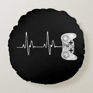 Gamer Heartbeat Video Game Lover Round Pillow