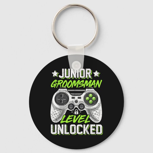 Gamer Junior Groomsman Level Unlocked Video Gaming Keychain (Front)