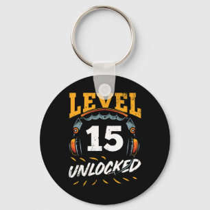 Gamer Level 15 Unlocked Video Game Fan 15th Birthd Keychain