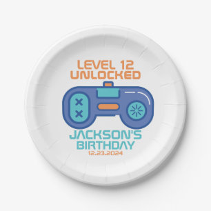 Gamer Level Unlocked Video Games Boy's Birthday Paper Plate