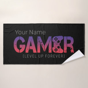 Gamer Level Up Forever Vintage Gamepad Design Bath Towel