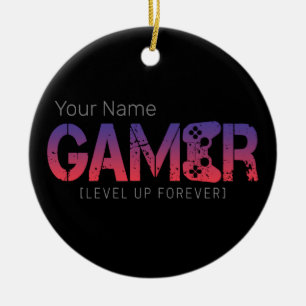 Gamer Level Up Forever Vintage Gamepad Design Ceramic Ornament