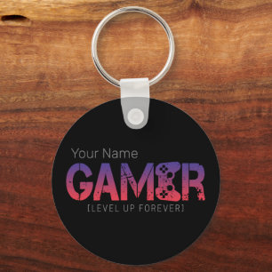 Gamer Level Up Forever Vintage Gamepad Design Keychain