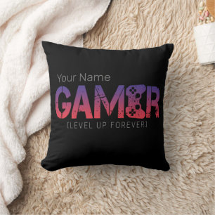 Gamer Level Up Forever Vintage Gamepad Design Throw Pillow