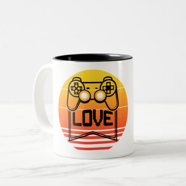 GAMER LOVE - GAMING NERD Two-Tone COFFEE MUG (Front Left)
