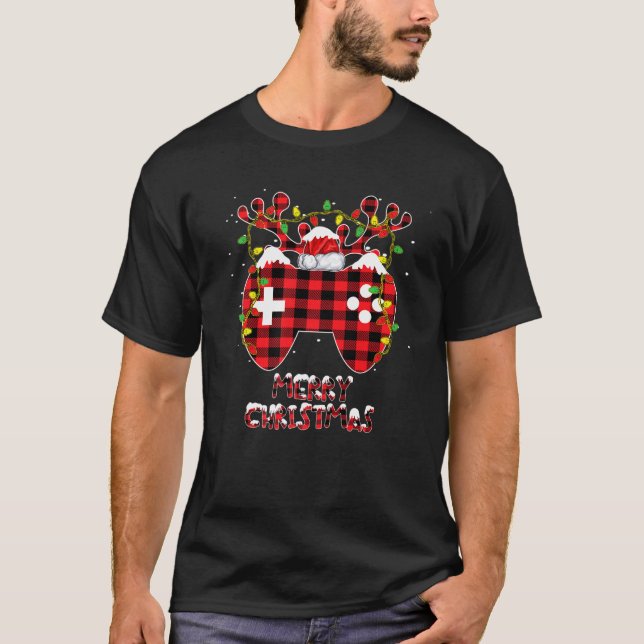 Gamer Merry Christmas Pajama Video Game Controller T-Shirt (Front)