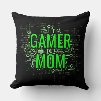 Gamer MOM Cyber Digital Green Throw Pillow